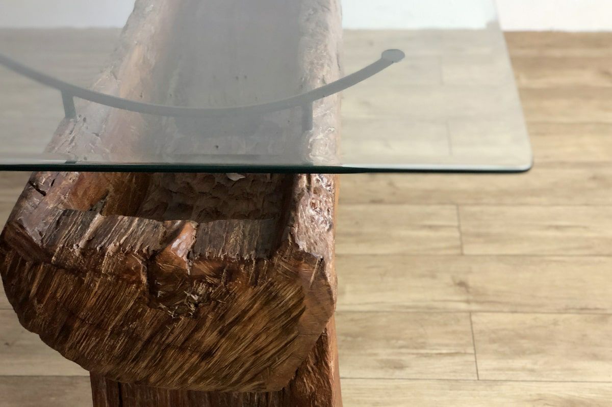 アジアン家具 古木ガラスダイニングテーブル(W180)