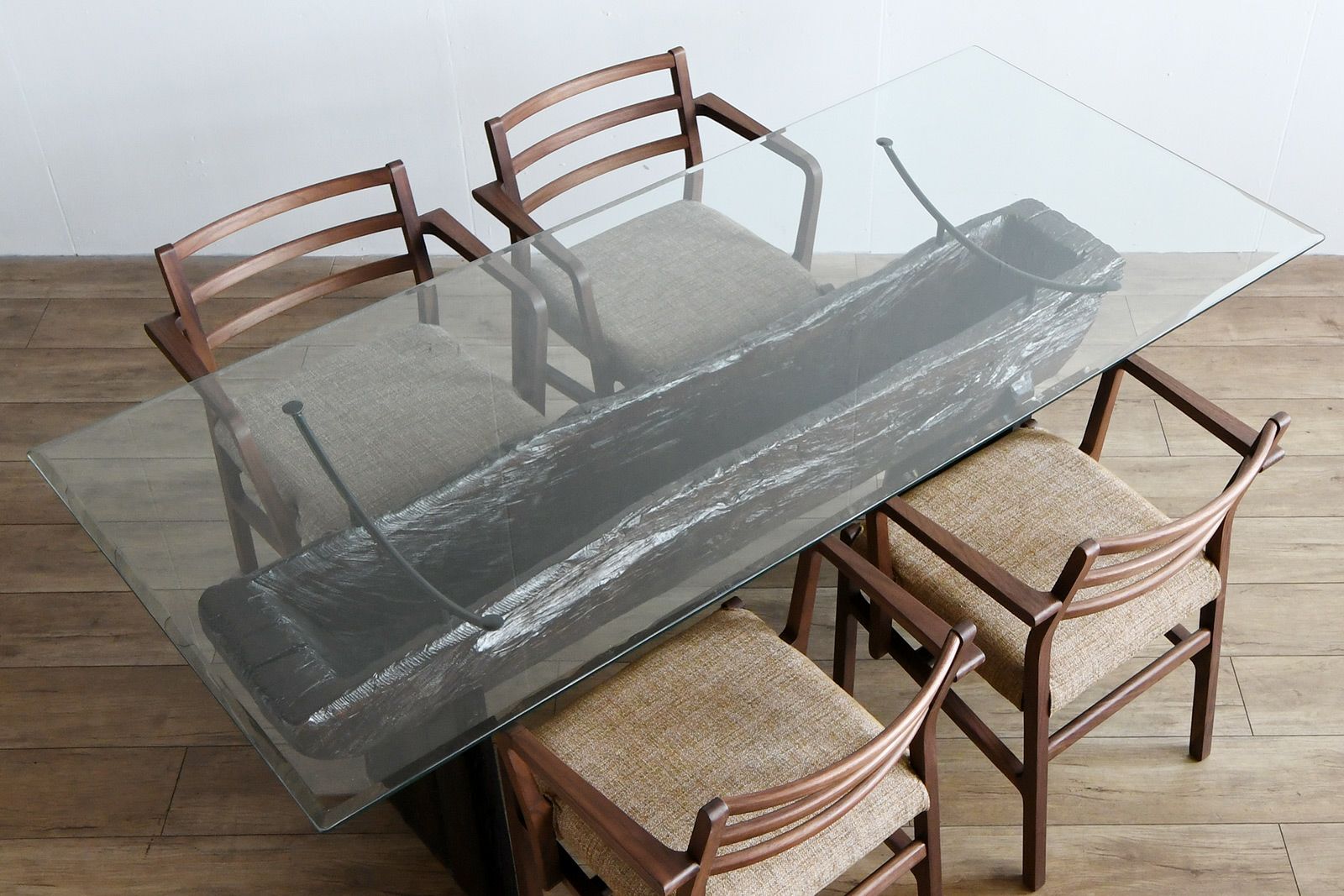 アジアン家具 古木ガラスダイニングテーブル