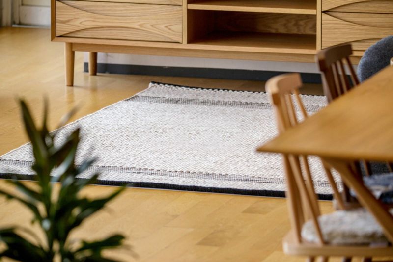 手織りヴィンテージラグリメイク　バンブーハンドル　ラグ工房サイン入☺︎ 超レアです 手織り ハンドウィーブ ウール ラグ(160x230cm)