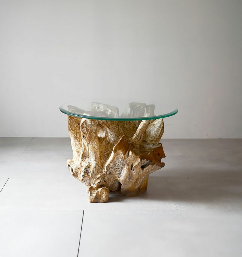 自然の力強さを感じる ルーツテーブル（Φ60）(ホワイトウォッシュ)